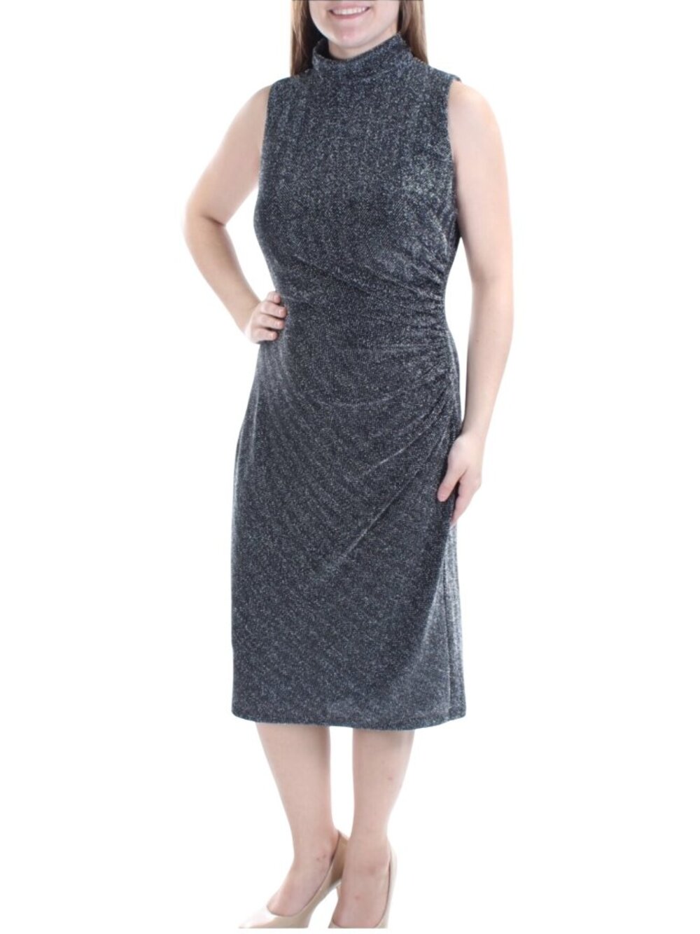 Lauren Ralph Lauren Esben Metallic Sleeveless Cocktail high neck Midi Dress 8